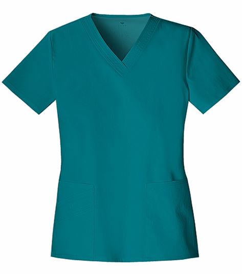 Cherokee Luxe Women's V-Neck Scrub Top With Zigzag Stitching - 1845