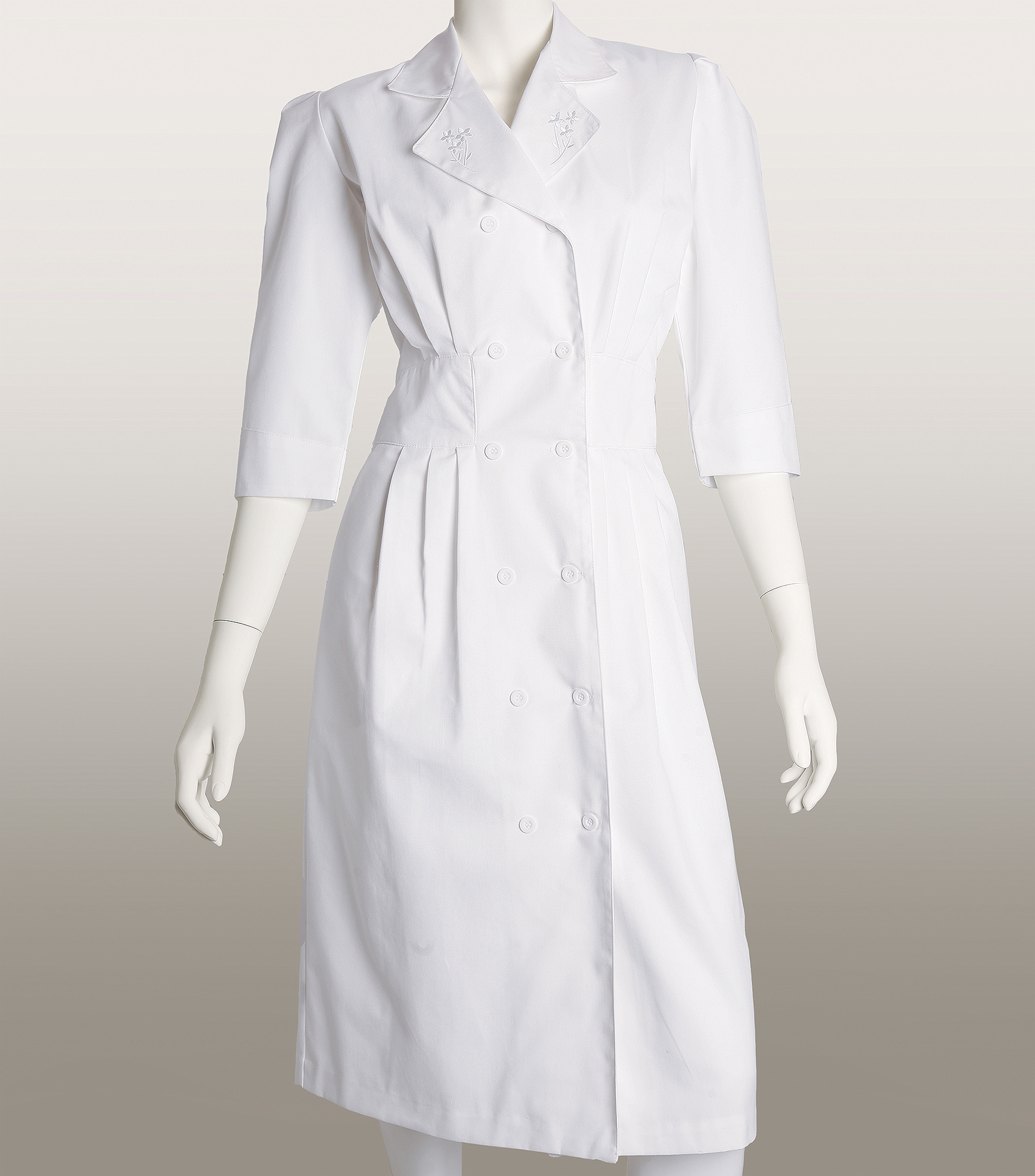 Prima by Barco 3/4 Sleeve Button Front White Scrub Dress-58505