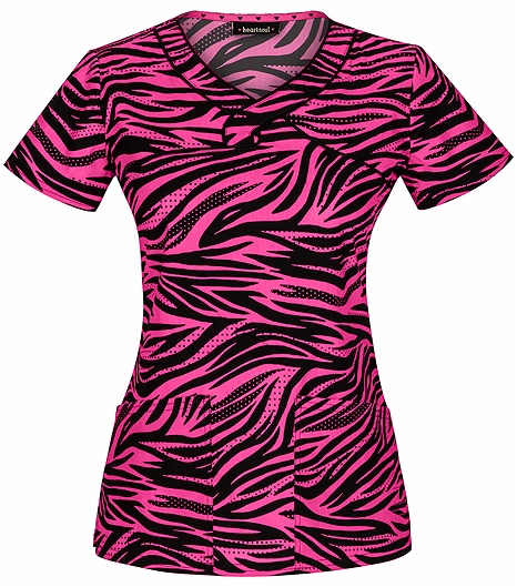HeartSoul Women's Mock Wrap Pink & Black Print Top-20901