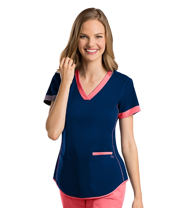 NRG by Barco Women's V-Neck Scrub Top With Contrasting Colors-3159