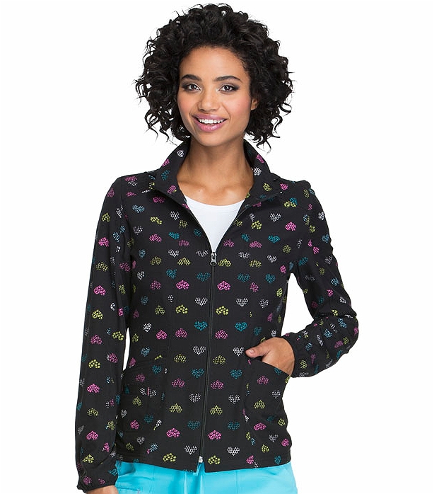HeartSoul Women's Print Hooded Warm-Up Scrub Jacket-HS618