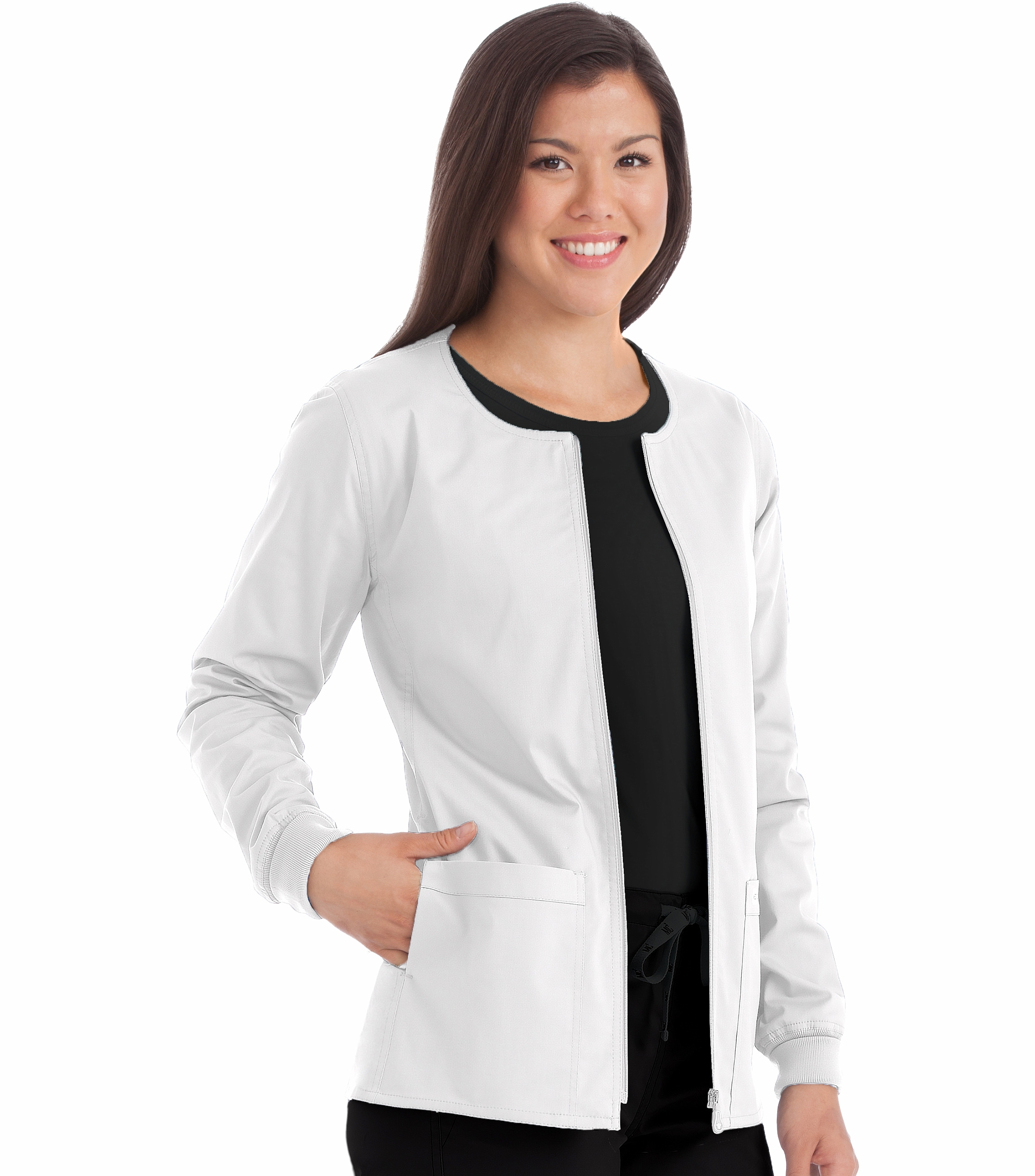 Med Couture Women's 2-Pocket Zip-Front Warm Up Scrub Jacket-8687