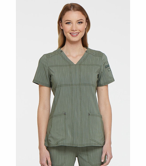 Dickies Advance Two Tone Twist Women's Rounded V-Neck Scrub Top -DK690