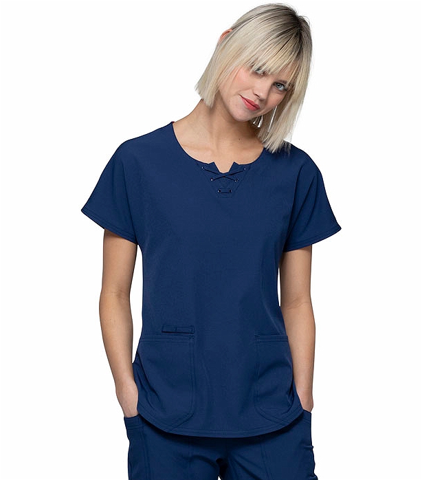 HeartSoul Women's Round Neck Lace Up Detail Scrub Top-HS745