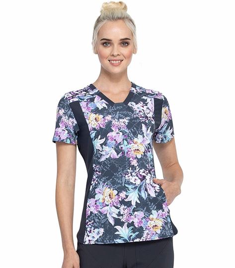 Cherokee IFlex Printed V-Neck Knit Panel Scrub Top - CK641 - several patterns available