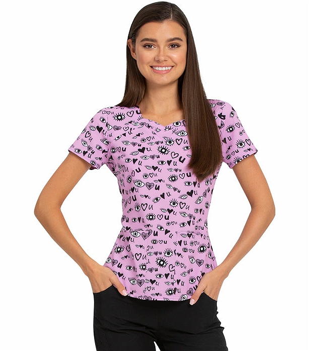 HeartSoul Sweetheart Neck Love With Leopard Printed Scrub Top-HS637