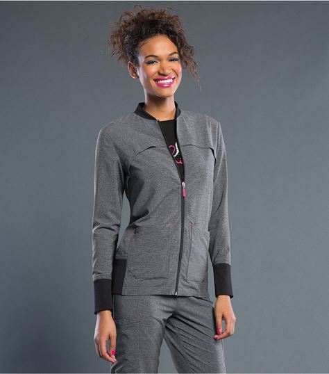 Smitten Women's Zip Front Scrub Jacket With Rib Knit Detail-S303008