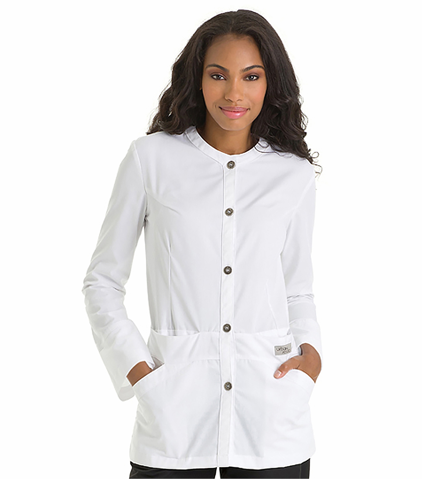 Urbane Women's Button Front White Lab Jacket-9607