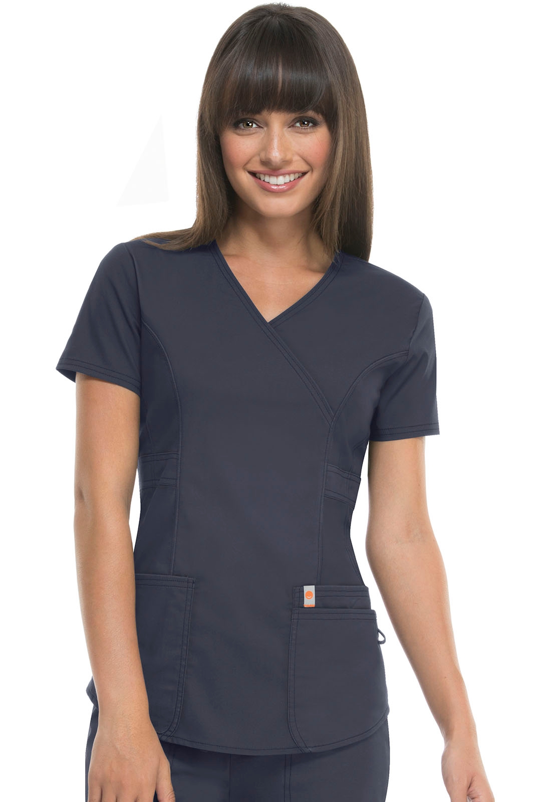 46601A Code Happy Women's Short Sleeve Patch Pocket Mock Wrap Nursing Scrub Top 