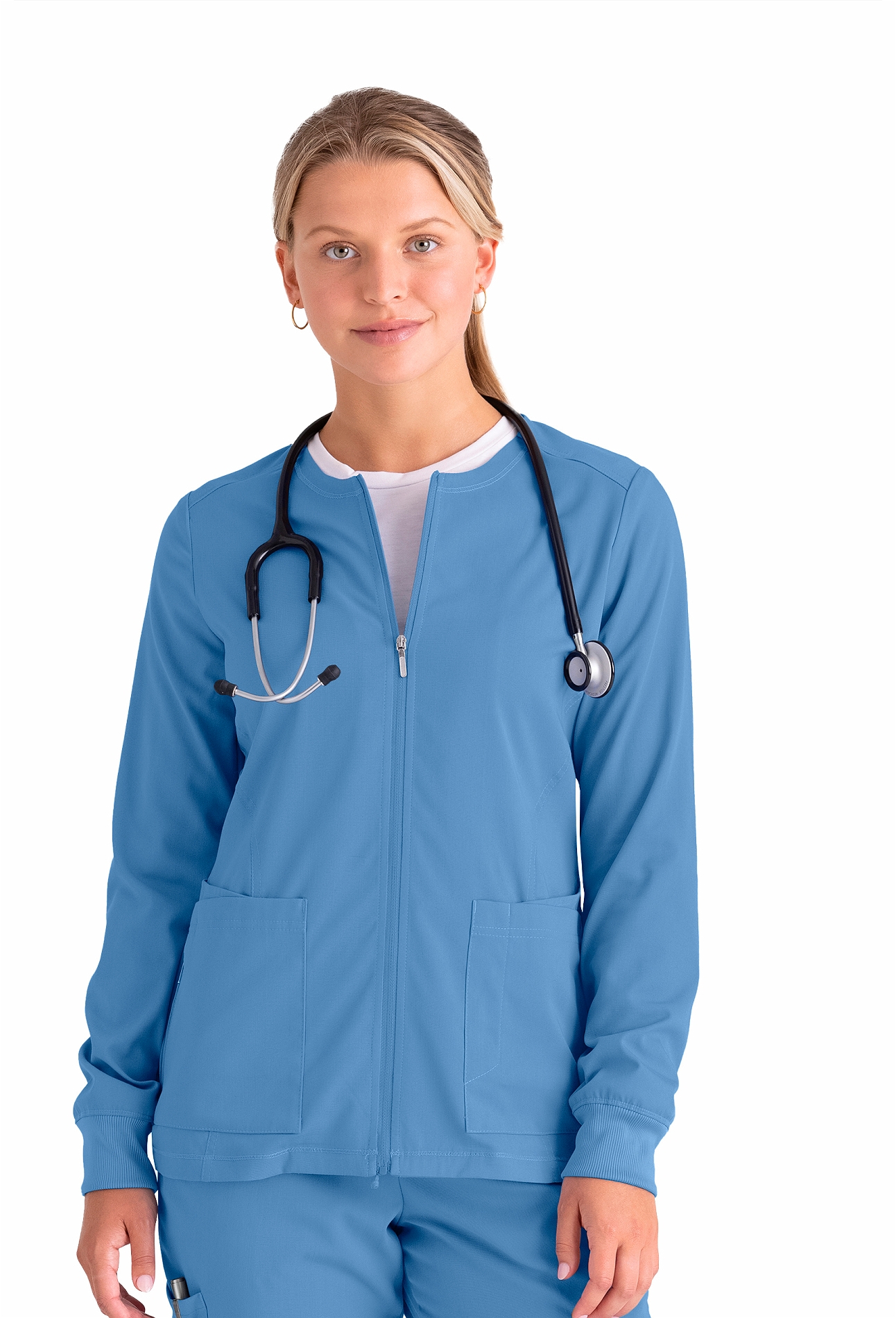 Grey's Anatomy 3 Pocket Princess Line Warm Up Scrub Jacket-GRSW017