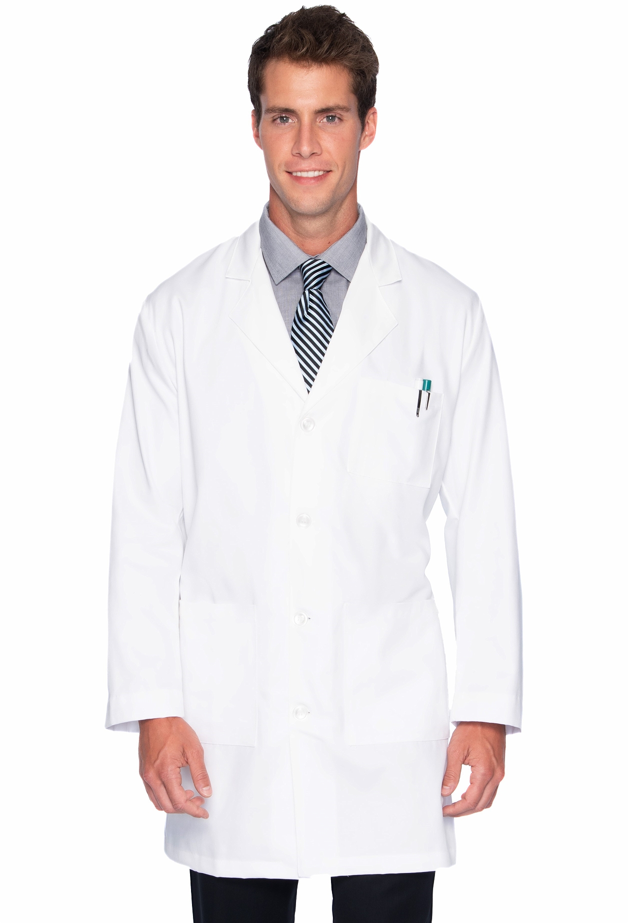 Landau Men's 37 Long 4 Button White Lab Coat-3124